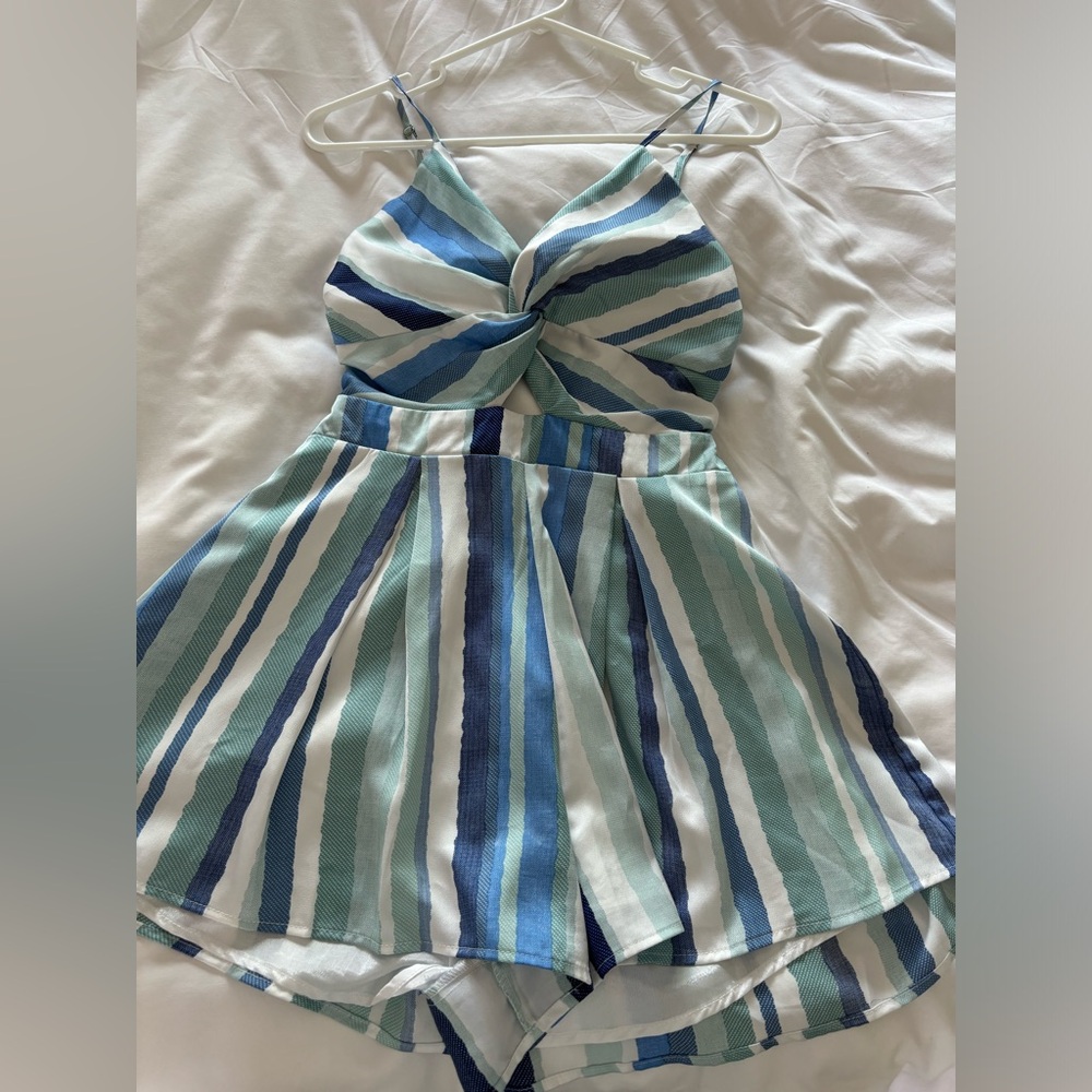 Blue striped romper